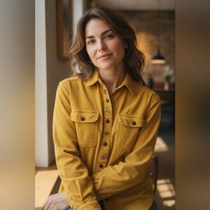 Vintage 90s Mustard Corduroy Button Down Shirt Gilmore Girls Fall Bookish Size S